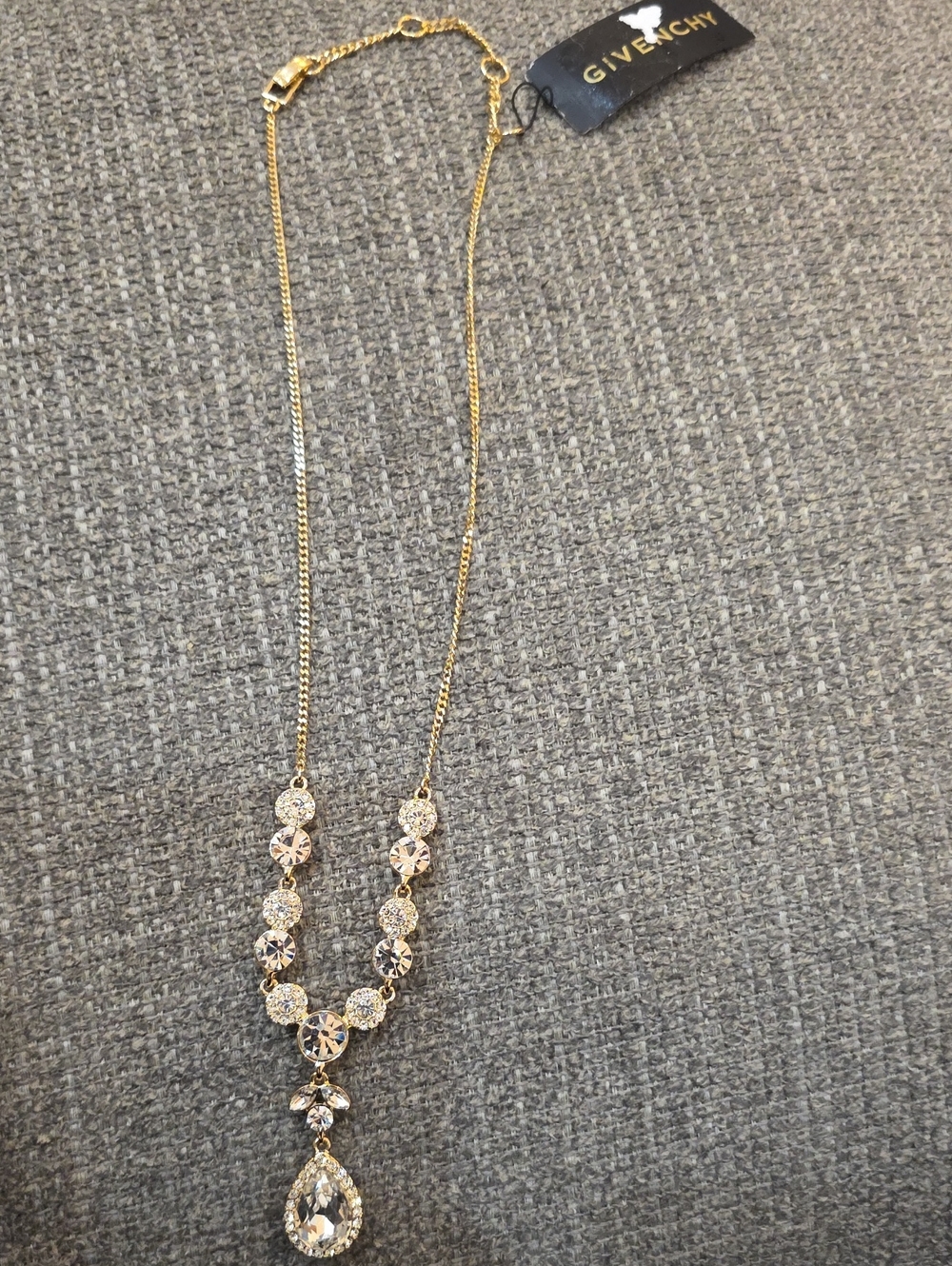 Givenchy Gold Crystal Drop Necklace